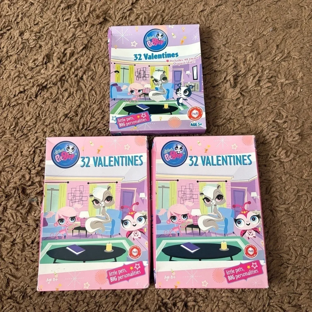 Vintage (3) Littlest Pet Shop 32 Valentines Set Bundle NEW Lot Cards